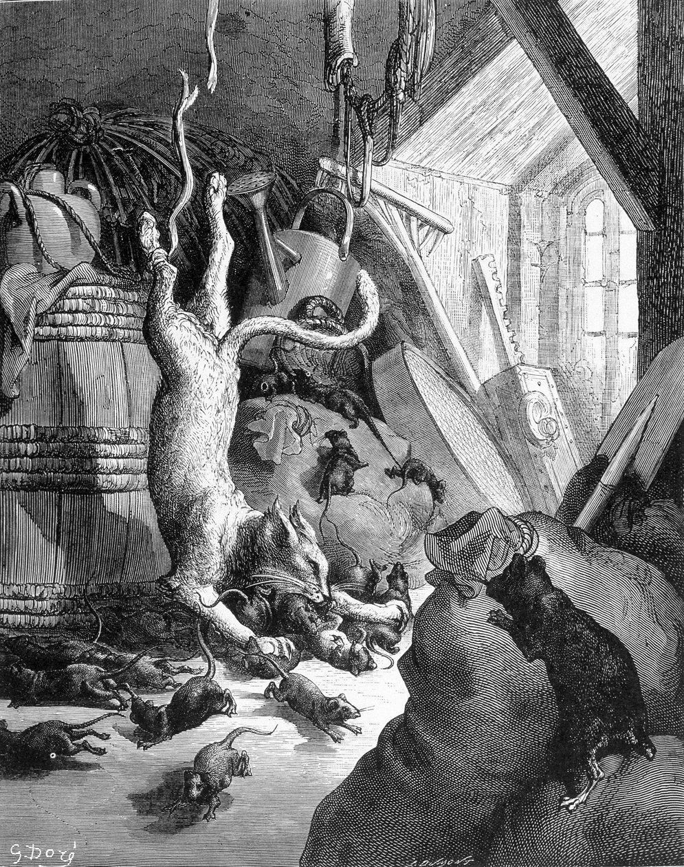 Die Katze und die alte Ratte - in „Fabeln“ von La Fontaine, ill. von Gustave Doré von Gustave Dore