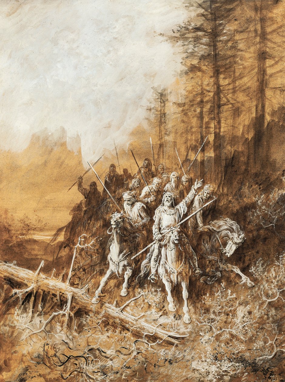 Der Marsch der Ritter, Illustration für die Gedichtreihe Idylls of King von Gustave Dore