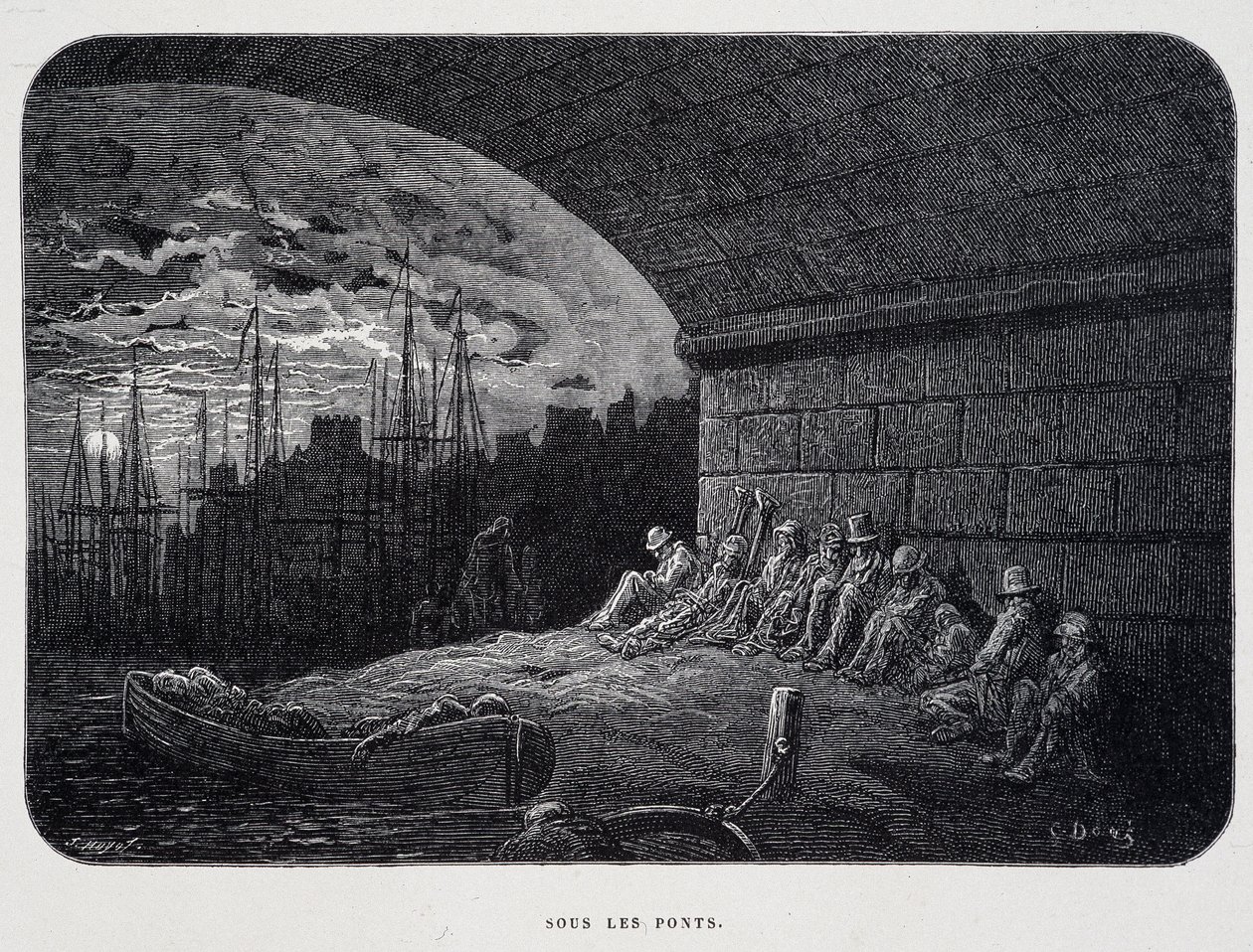 Landstreicher unter Brücken - in „London“ von Gustave Doré von Gustave Dore