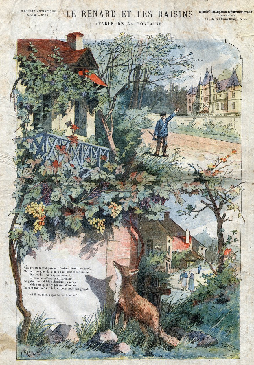 Der Fuchs und die Trauben. Fabeln von Jean de La Fontaine. Illustration von Gustave Fraipont von Gustave Fraipont