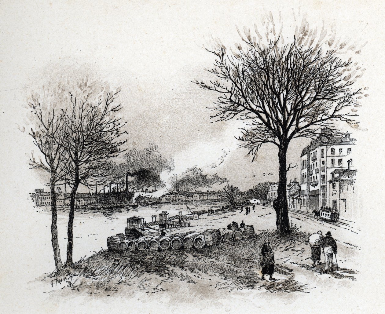Ansicht von Ivry sur Seine (Ivry-sur-Seine) Zeichnung von Gustave Fraipont (1849-1923) aus Saint-Juirs von Gustave Fraipont