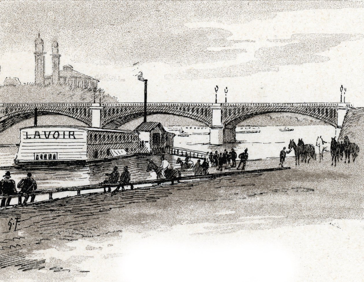 Ansicht der Grenelle-Brücke in Paris. Zeichnung von Gustave Fraipont (1849-1923) aus Saint-Juirs von Gustave Fraipont