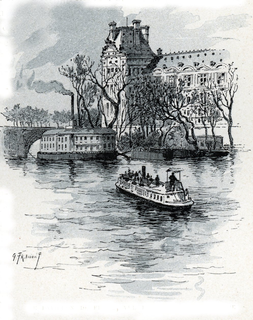 Ansicht des Pavillon de Flore, Louvre-Palast, vom Quai Voltaire, Paris Zeichnung von Gustave Fraipont (1849-1923) aus Saint-Juirs von Gustave Fraipont