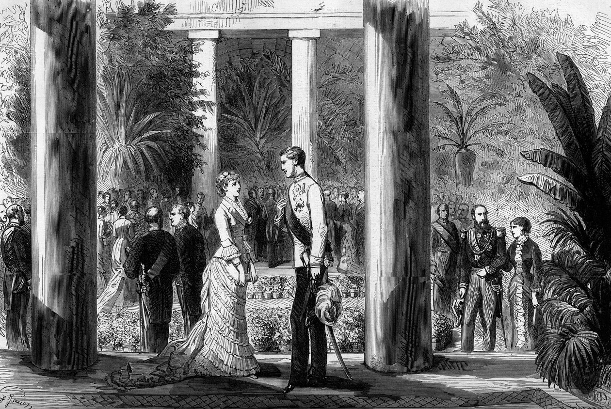 Verlobung von Prinzessin Stephanie von Belgien (1864-1945) und Erzherzog Rodolphe von Österreich (1858-1889) auf Schloss Laeken, 7. März von Gustave Janet