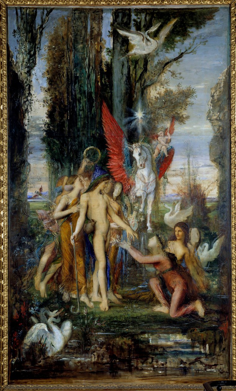 Der griechische Dichter Hesiod (8. Jahrhundert v. Chr.) und die Musen. Gemälde von Gustave Moreau (1826-1898) 19. Jahrhundert. Paris, Musée Gustave Moreau von Gustave Moreau