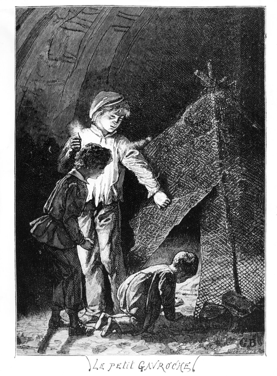 Gavroche und seine zwei Brüder im Bastille-Elefanten, Illustration aus Les Miserables (1845-62) von Victor Hugo (1802-85), ca. 1885 von Gustave after Brion