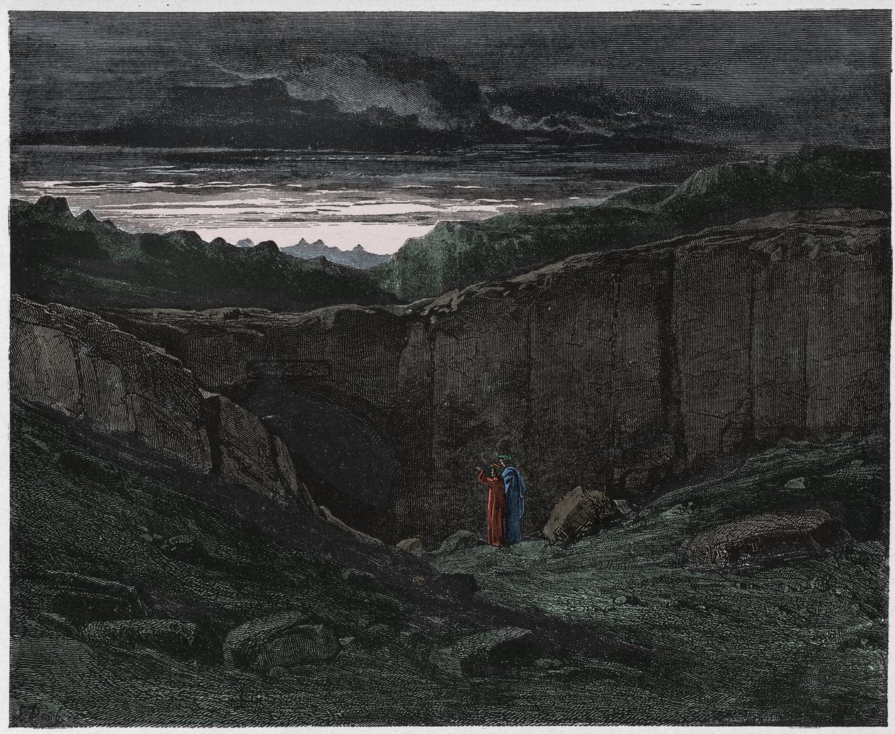 Inferno, Gesang 3: Virgil und Dante an den Toren der Hölle (Illustration aus Die Göttliche Komödie von Dante Alighieri, 1885) von Gustave after Dore