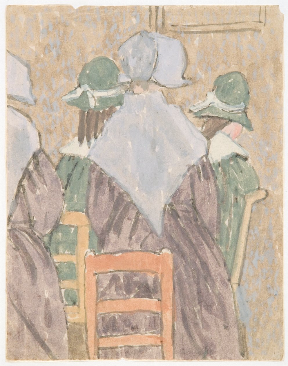 Nonnen und Schulmädchen stehen in der Kirche von Gwen John