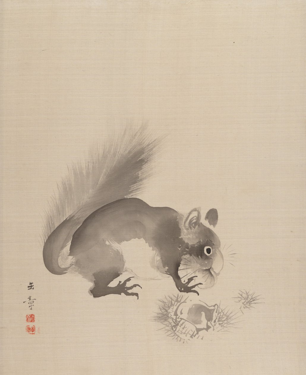 Eichhörnchen isst Kastanien von Gyokusho Kawabata