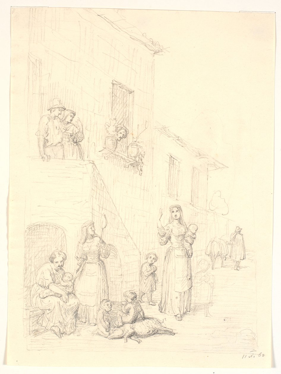 Frauen und Kinder vor einem italienischen Haus von H.W. Bissen