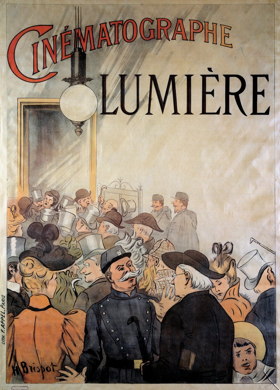 Plakat für den Kinematographen der Brüder Lumière im Grand Café im Dezember 1895 (Illustration) von H. Brispot