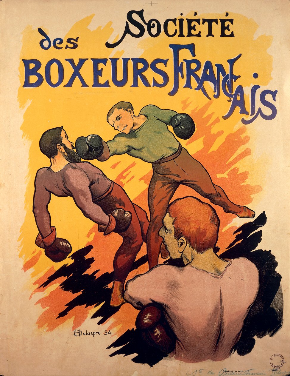 Societe des Boxeurs Francais, französische Boxer Werbeillustration von H. Delaspre