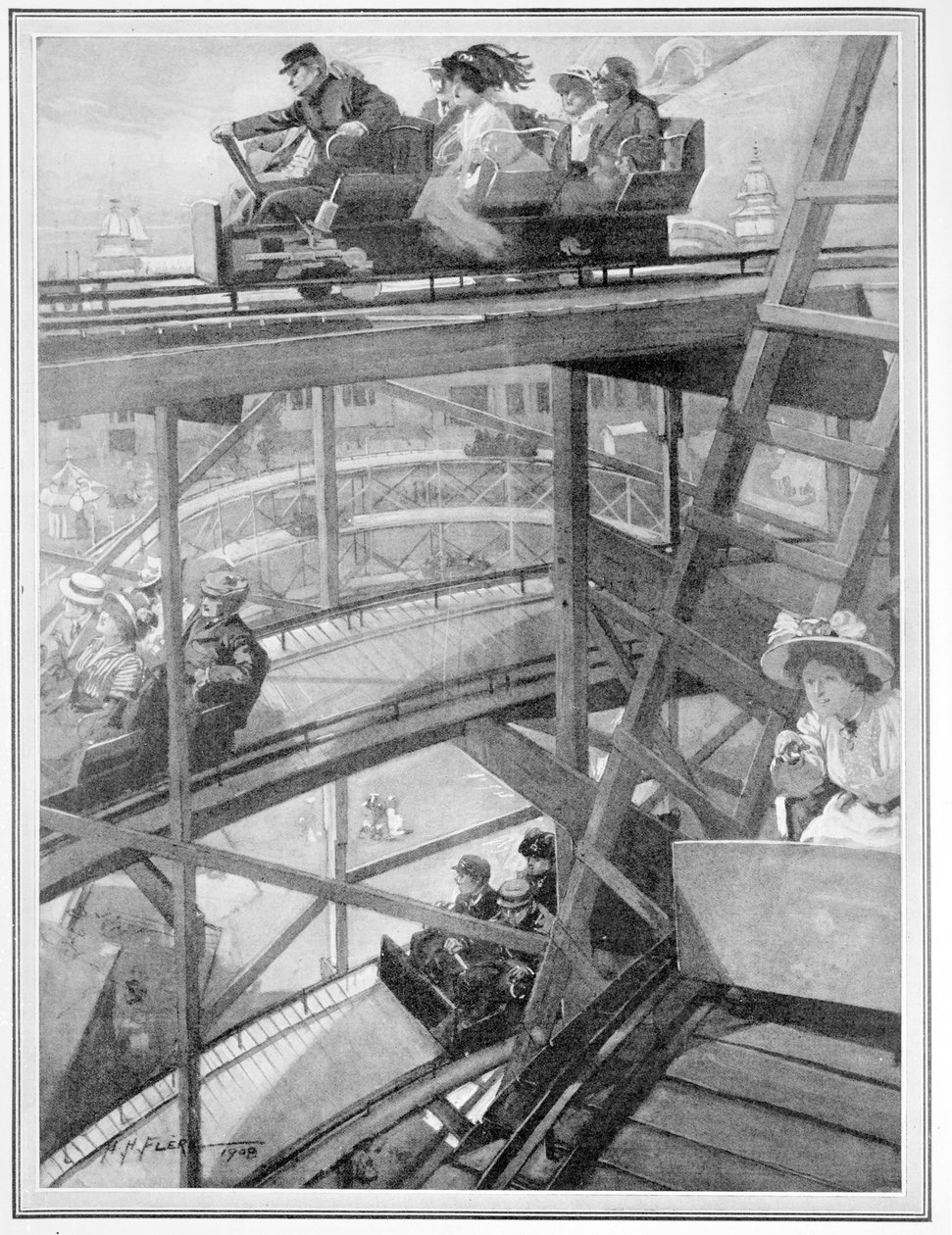 Die Spiralbahn auf der Franco-British Ausstellung, 1908 von H. H. Flere