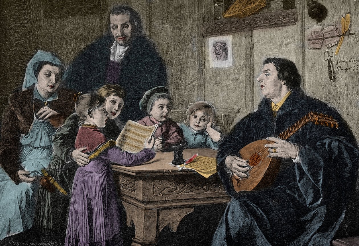 Martin Luther inmitten seiner Familie (Gravur nach H. Stelzner) von H. Stelzner