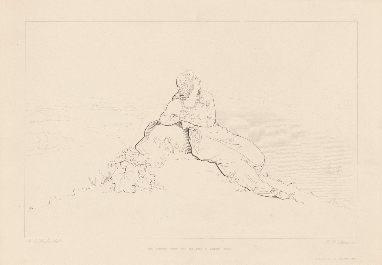 Der Sonnenaufgang lenkte ihre Gedanken nach Europa von H. W. Collard, after George Elgar Hicks