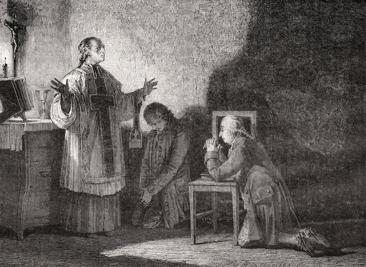 Ludwig XVI. (1754-93) beim Gebet vor seiner Hinrichtung von H. de la Charlerie