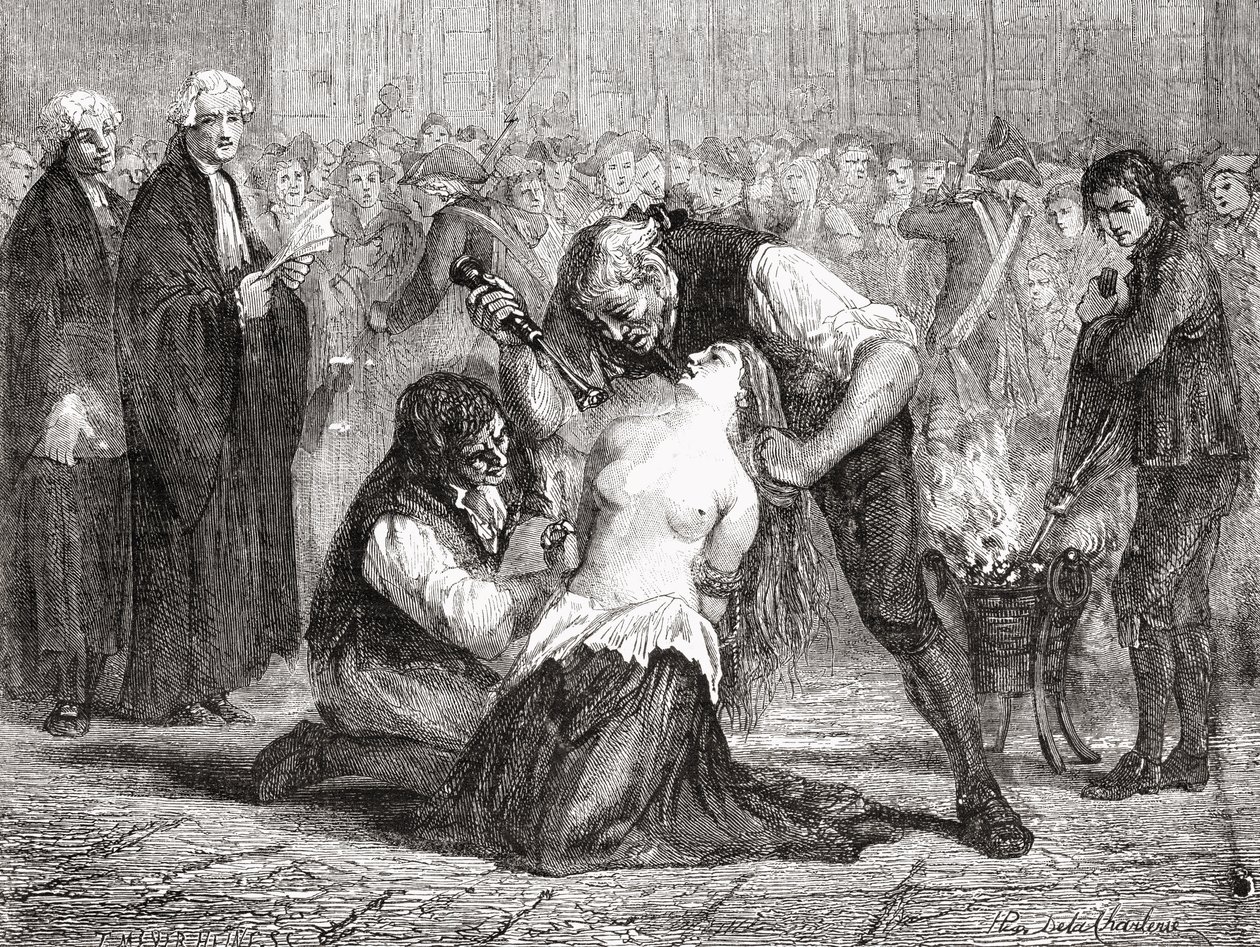 Die Folterung von Madame de la Motte, graviert von Meyer-Heine, aus 