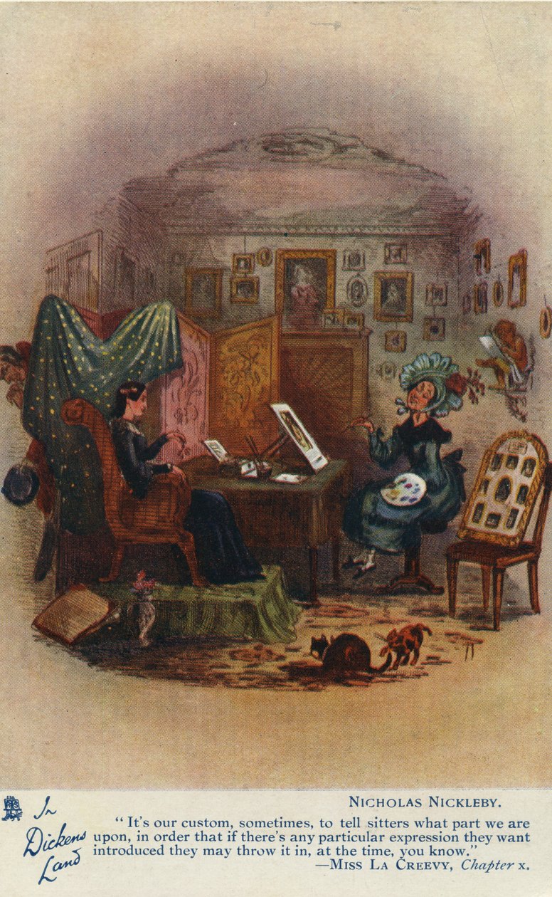 In Dickens Land - Nicholas Nickleby Postkarte, ca. 1905 von Hablot Knight Browne
