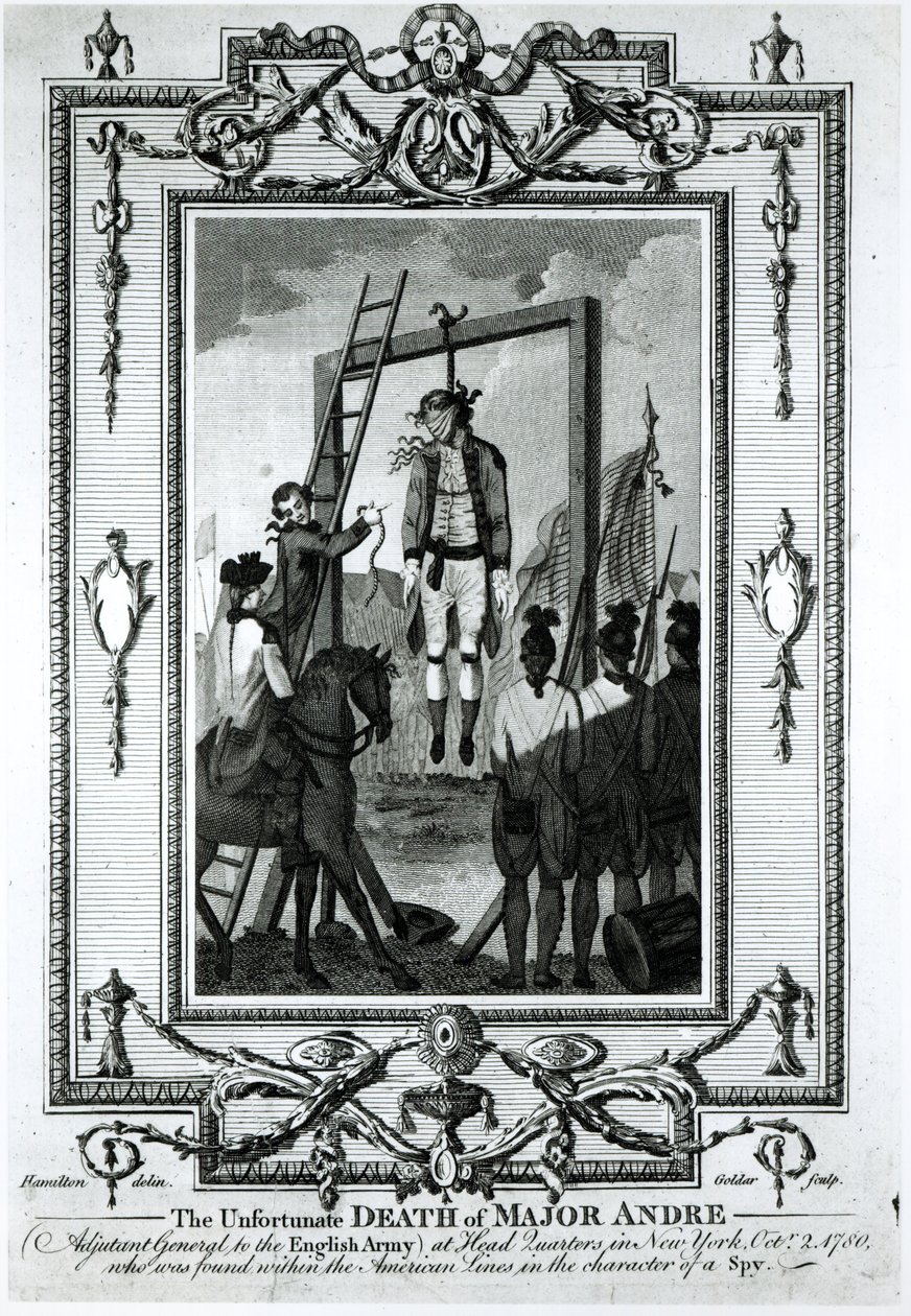 Der unglückliche Tod von Major Andre, Adjutant General der englischen Armee, im Hauptquartier in New York, 2. Oktober 1780, gestochen von John Goldar (1729-1795) von Hamilton