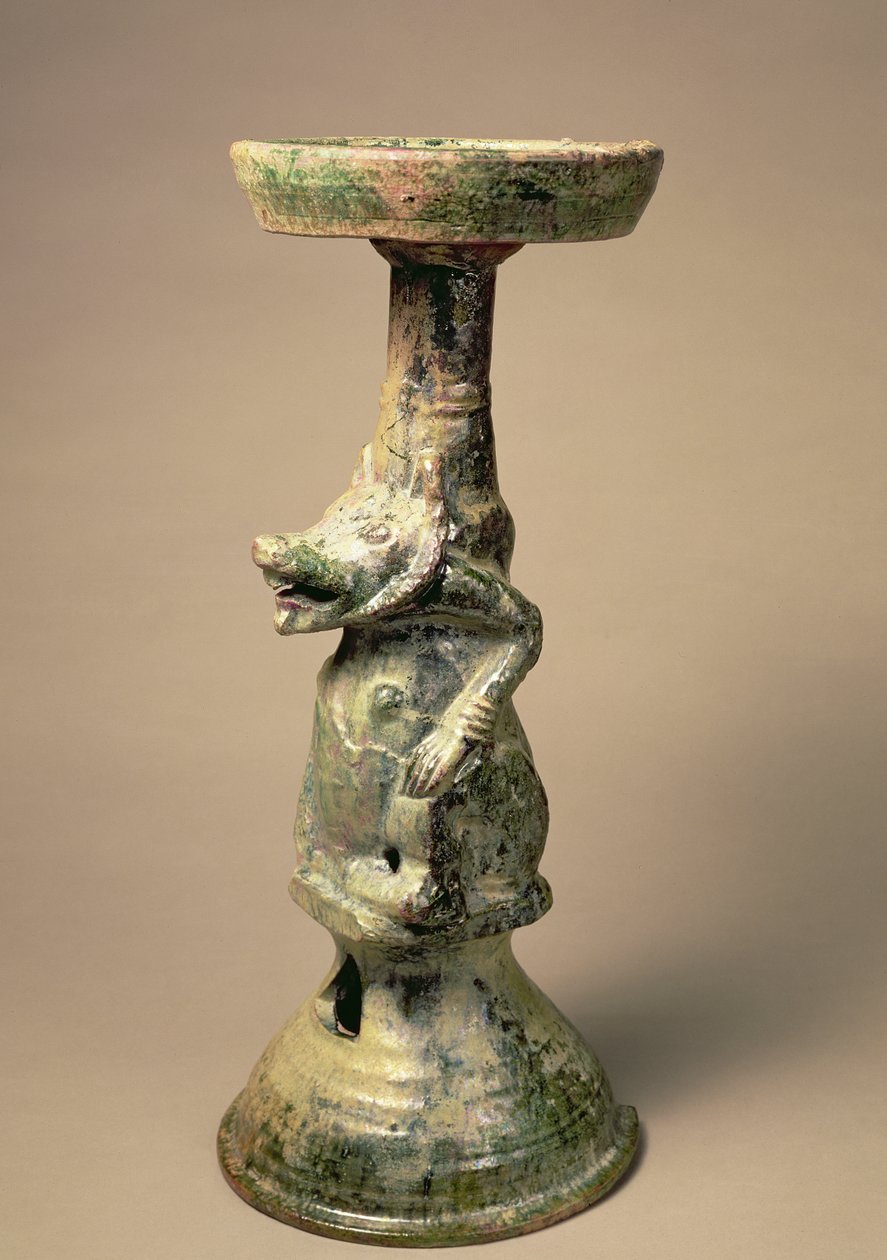 Frühe chinesische Töpferlampe, Grabartefakt, Han-Dynastie, 25-220 n. Chr. (Keramik) von Han Dynasty Chinese School