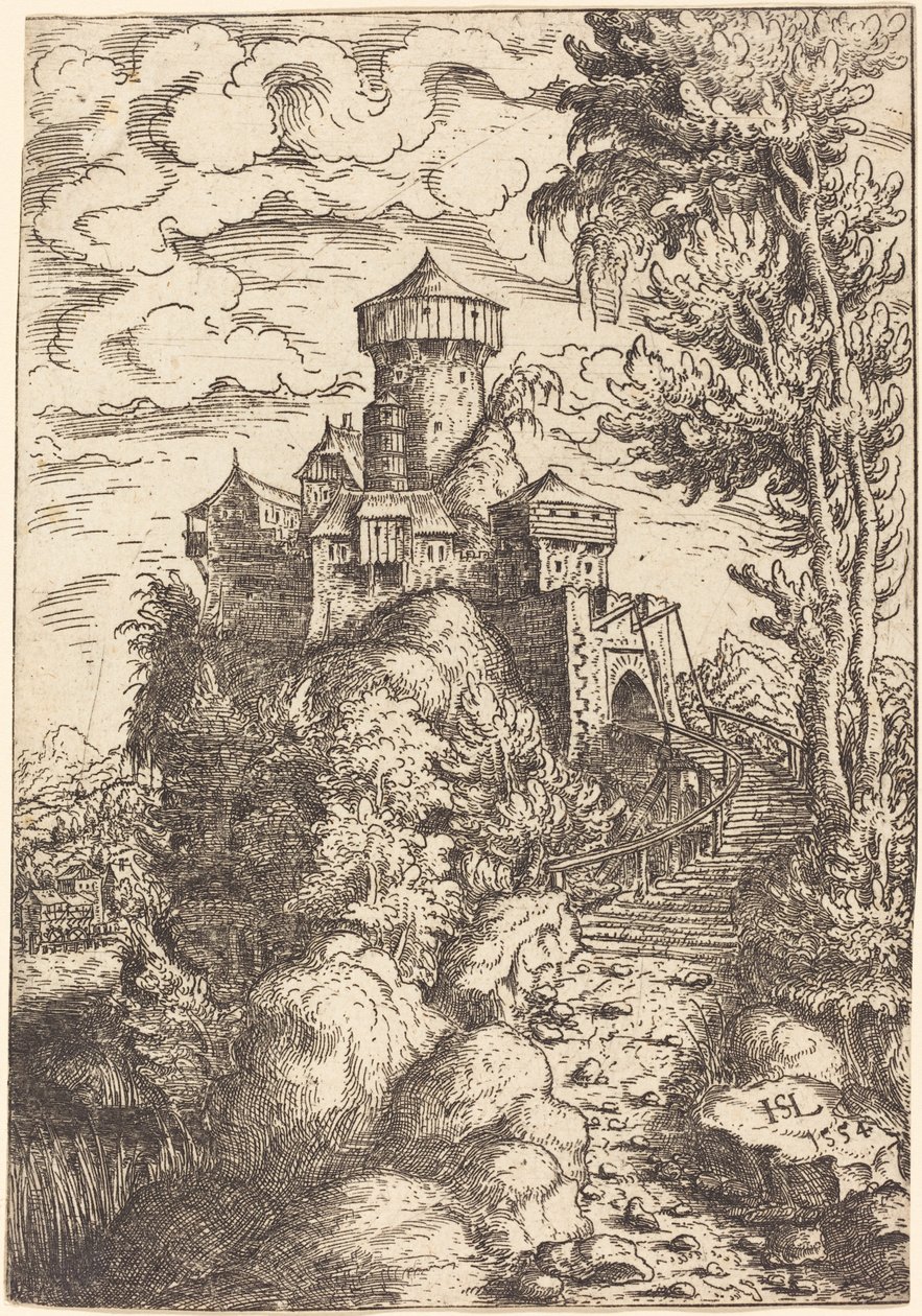 Landschaft mit einer Festung und großer Treppe von Hanns Lautensack