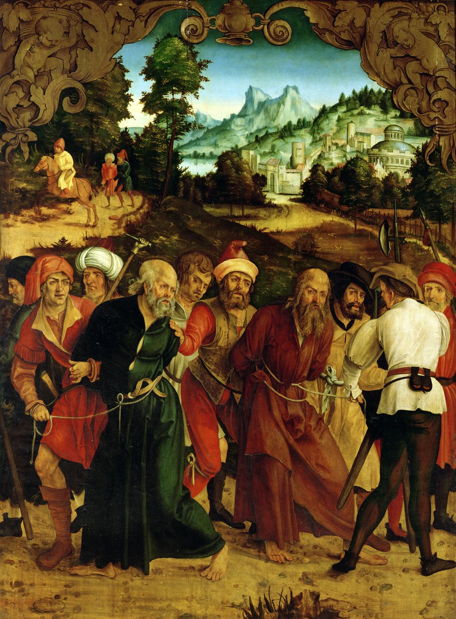 Die Verhaftung von St. Peter und St. Paul, aus einem Polyptychon mit Szenen aus dem Leben der Heiligen Peter und Paul (Detail) von Hans Suess Kulmbach