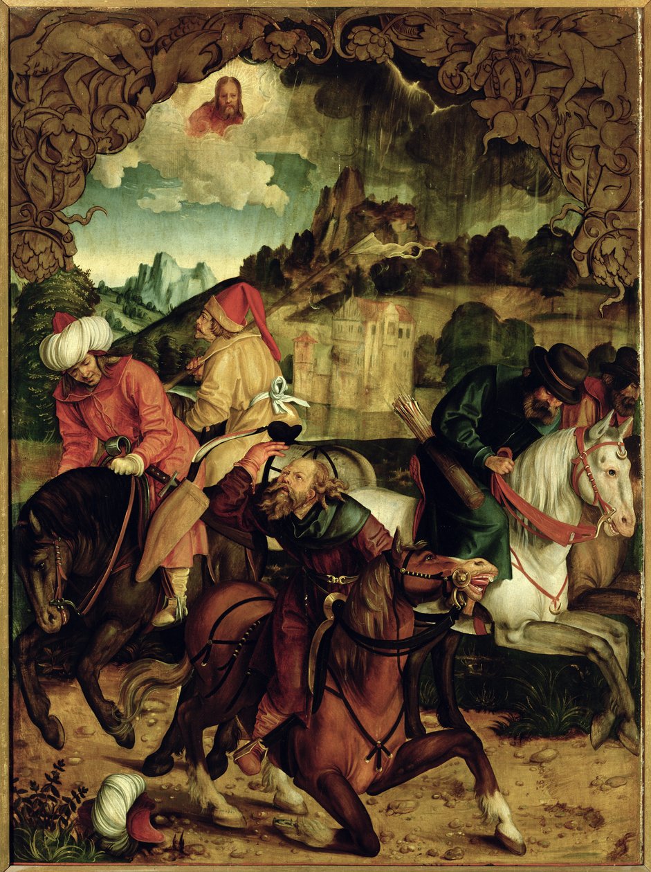 Die Bekehrung des Heiligen Paulus, aus einem Polyptychon, das Szenen aus dem Leben der Heiligen Petrus und Paulus darstellt (Detail) von Hans Suess Kulmbach