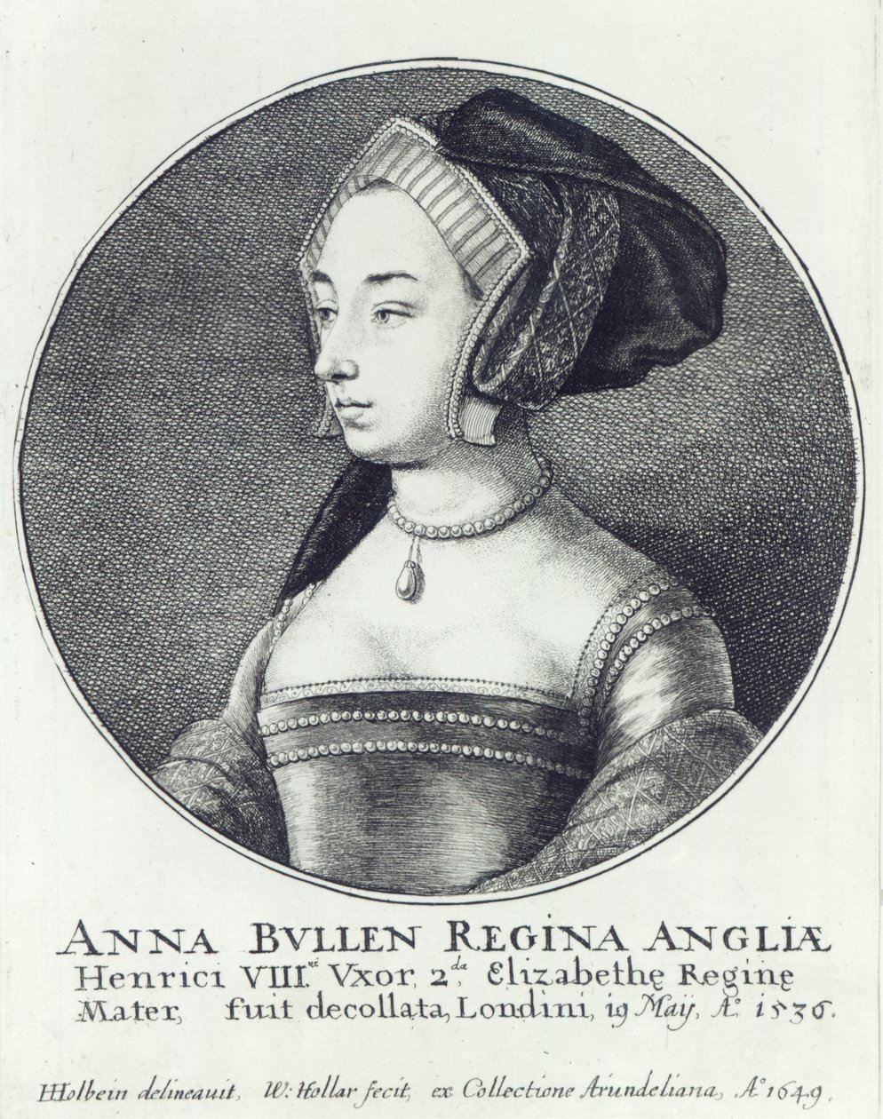 Anne Boleyn, geätzt von Wenceslaus Hollar von Hans (after) Holbein the Younger