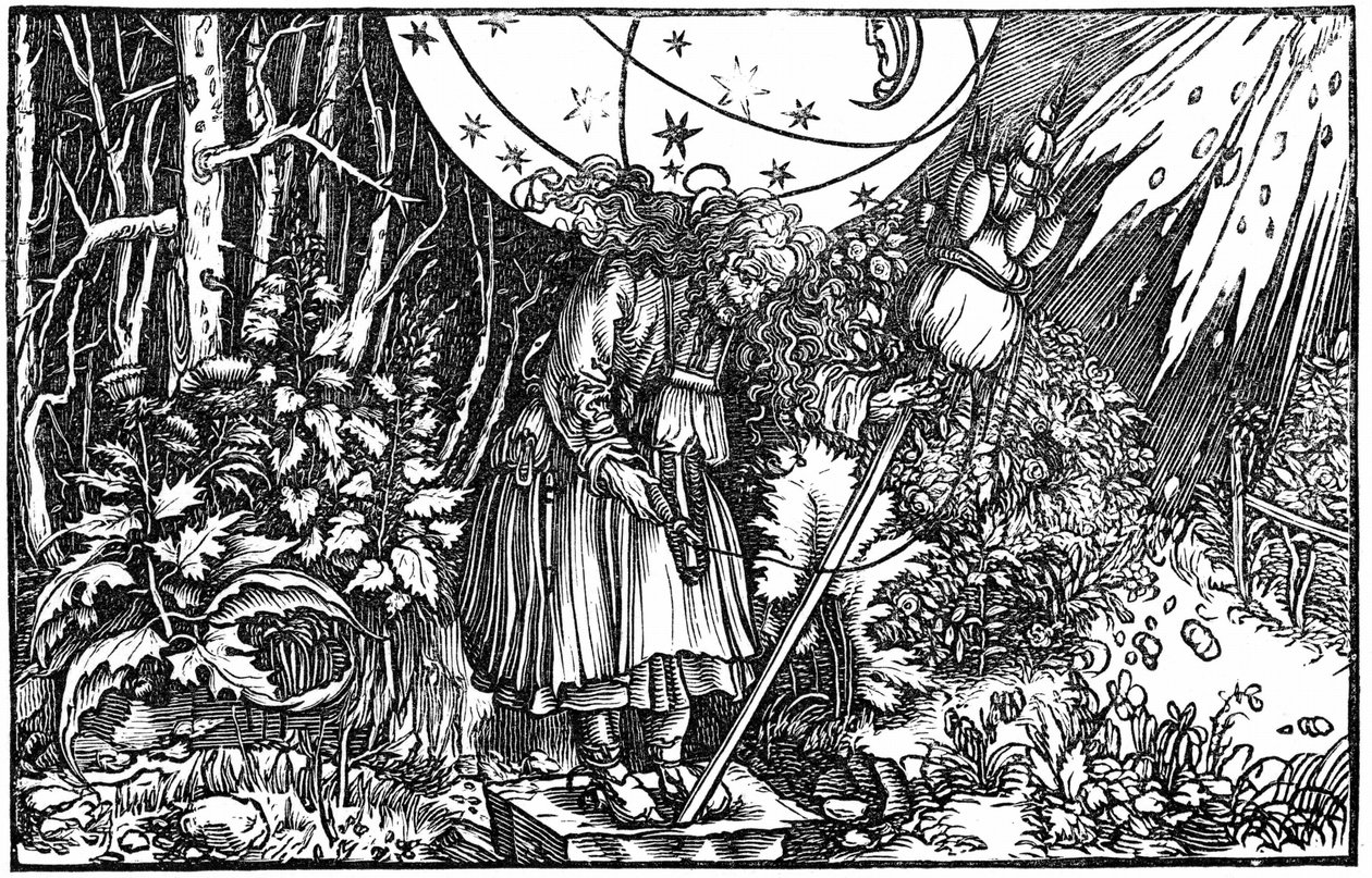 Alte Frau (Hexe oder Fee) beim Spinnen von Hans (after) Holbein the Younger