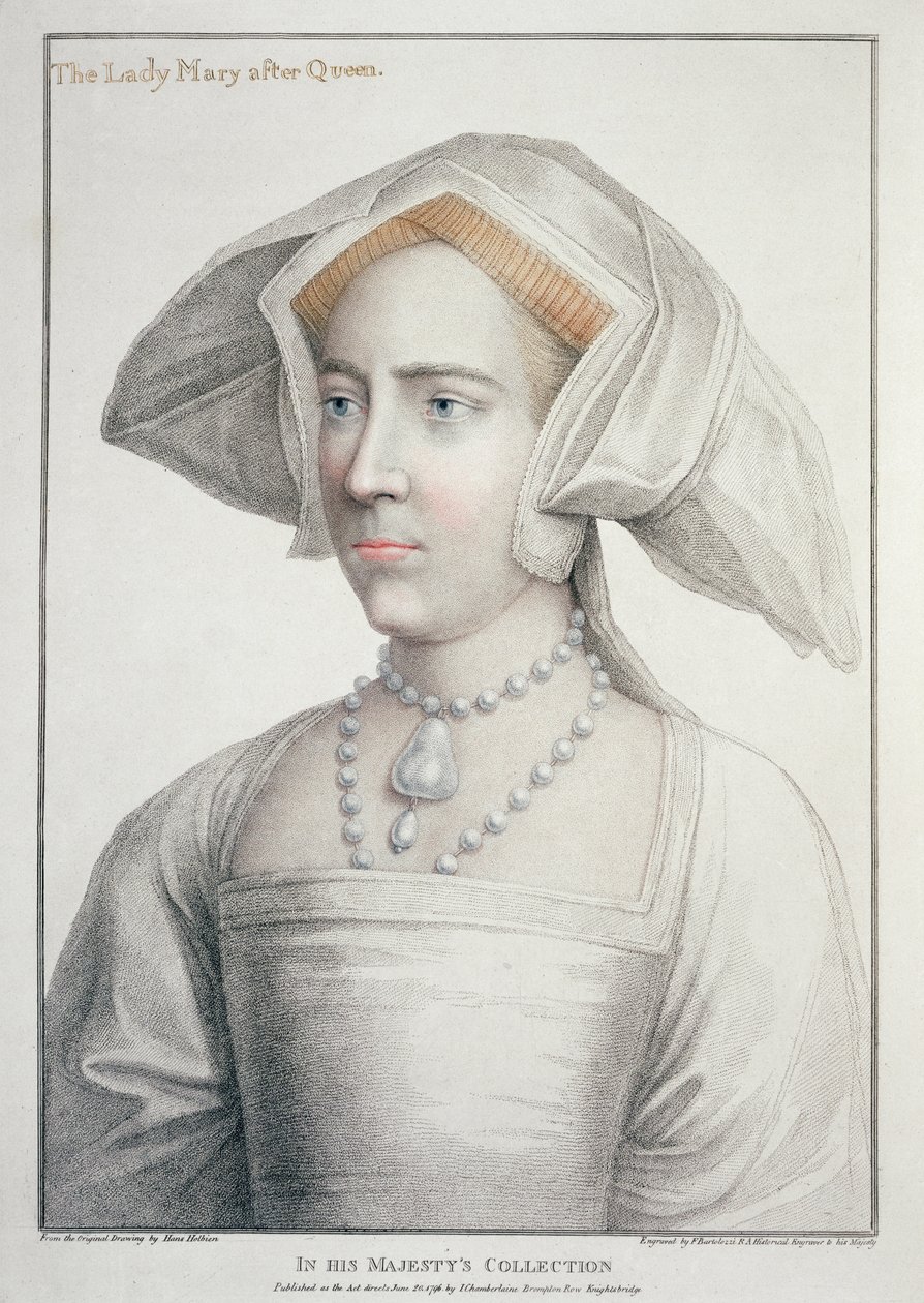 Porträt der Lady Mary nach Queen (1516-58) graviert von Francesco Bartolozzi (1727-1815) 1796 von Hans (after) Holbein the Younger