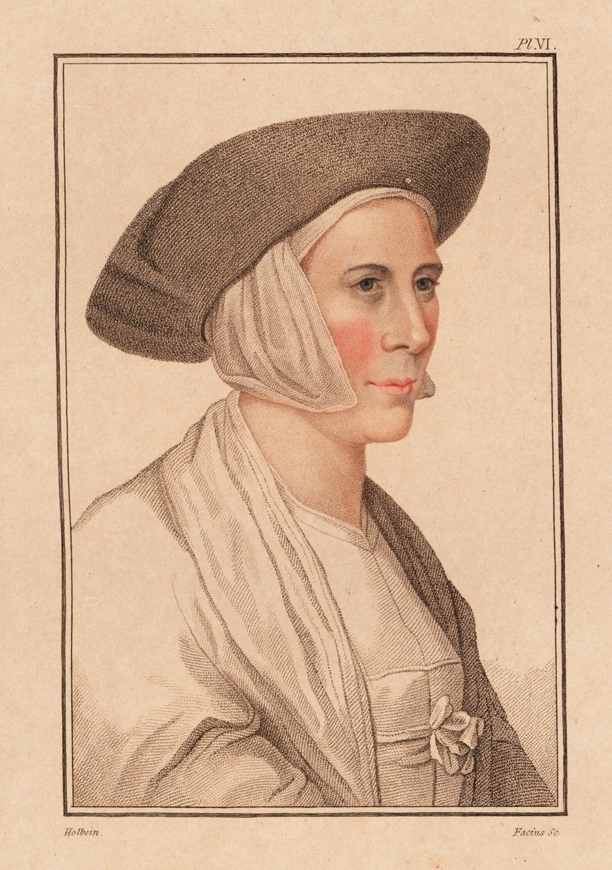 Porträt einer unbekannten Frau vom Hofe König Heinrichs VIII. (1812) (Gravur) von Hans (after) Holbein the Younger