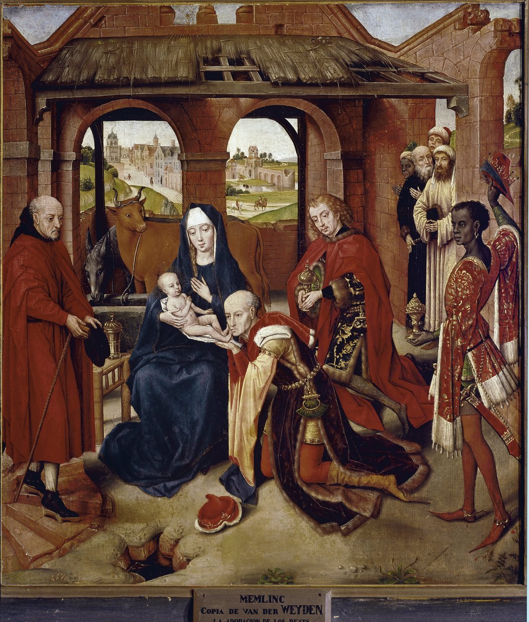 Anbetung der Könige, Zentrales Panel des Polyptychons von Loo von Hans (attr.to) Memling