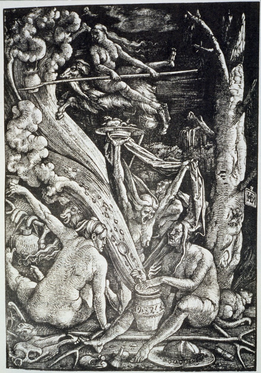 Die Hexen beim Sabbat, nach Hans Baldung Grien, illustriert in einer Geschichte der Magie, veröffentlicht Ende des 19. Jahrhunderts von Hans Baldung Grien