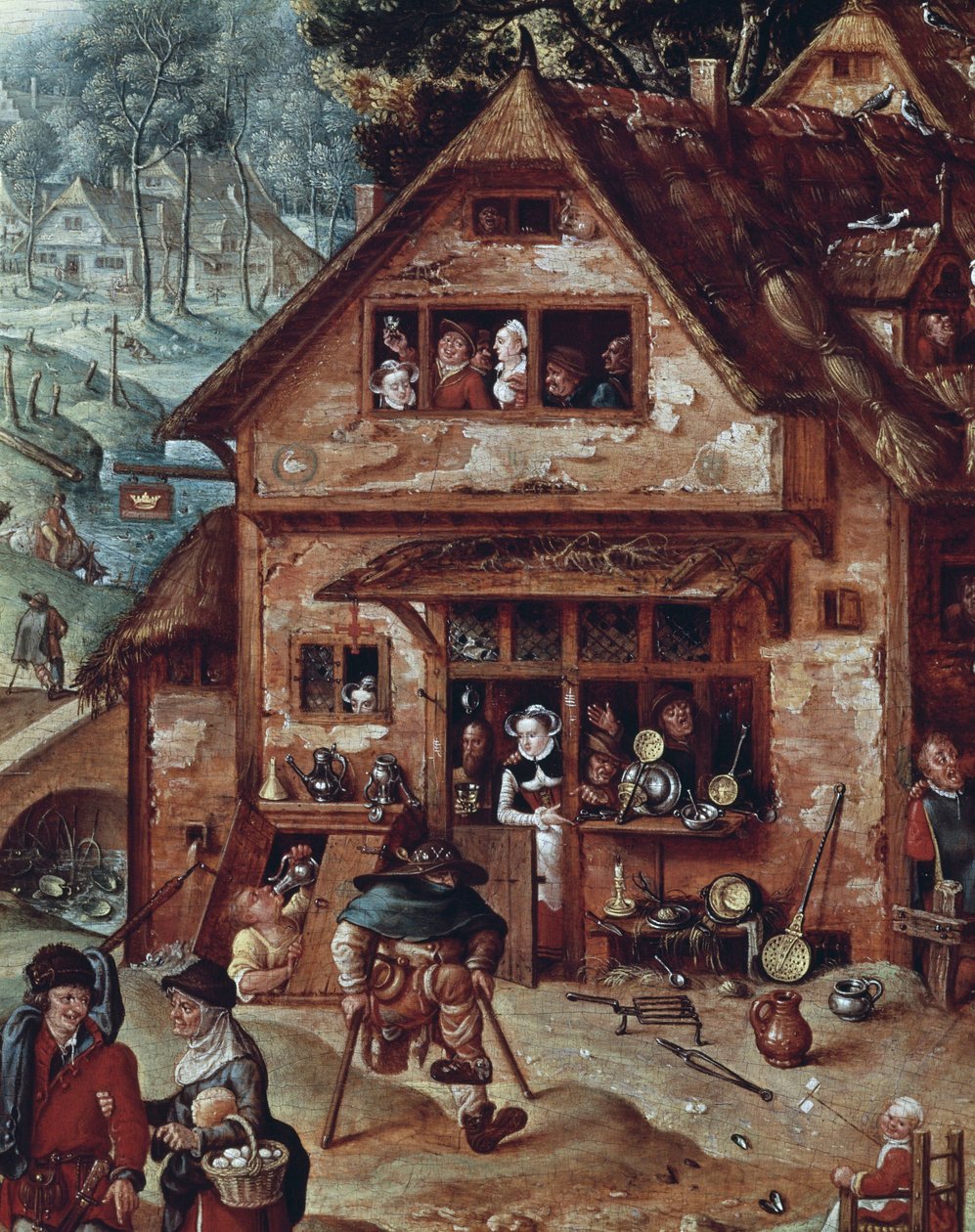 Taverne, Detail einer Dorfszene, Gemälde von Hans Bol (1534-1593) von Hans Bol