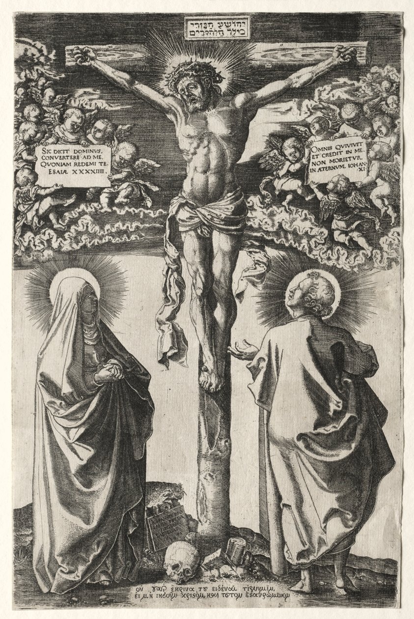 Christus am Kreuz zwischen der Jungfrau und St. Johannes, 1542 von Hans Brosamer