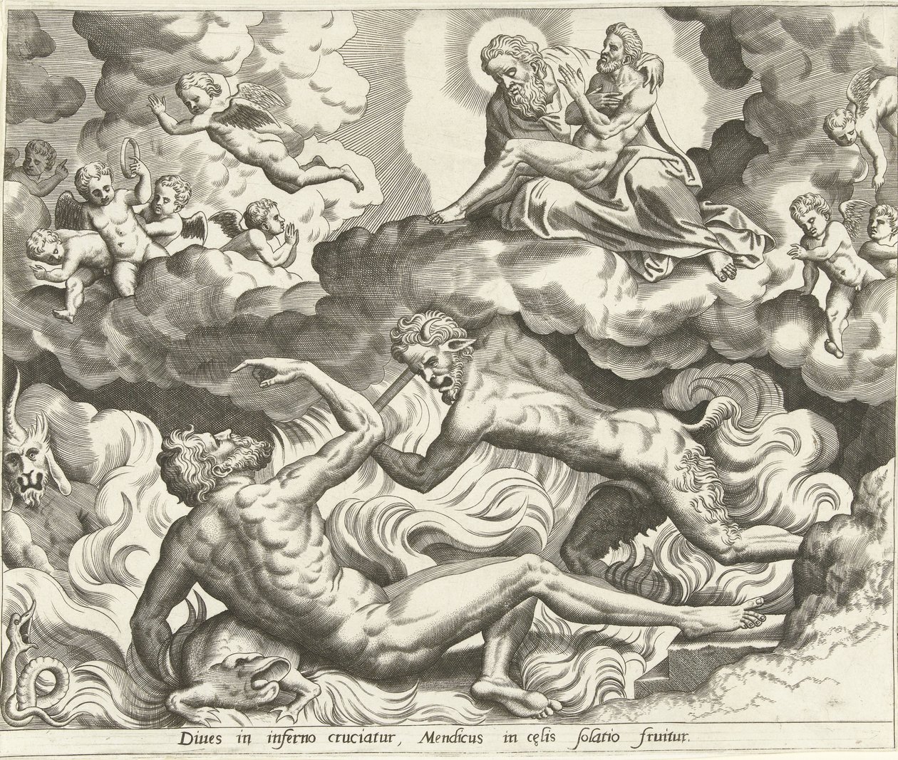 Lazarus im Himmel und der reiche Mann in der Hölle von Hans Collaert (I) (possibly)