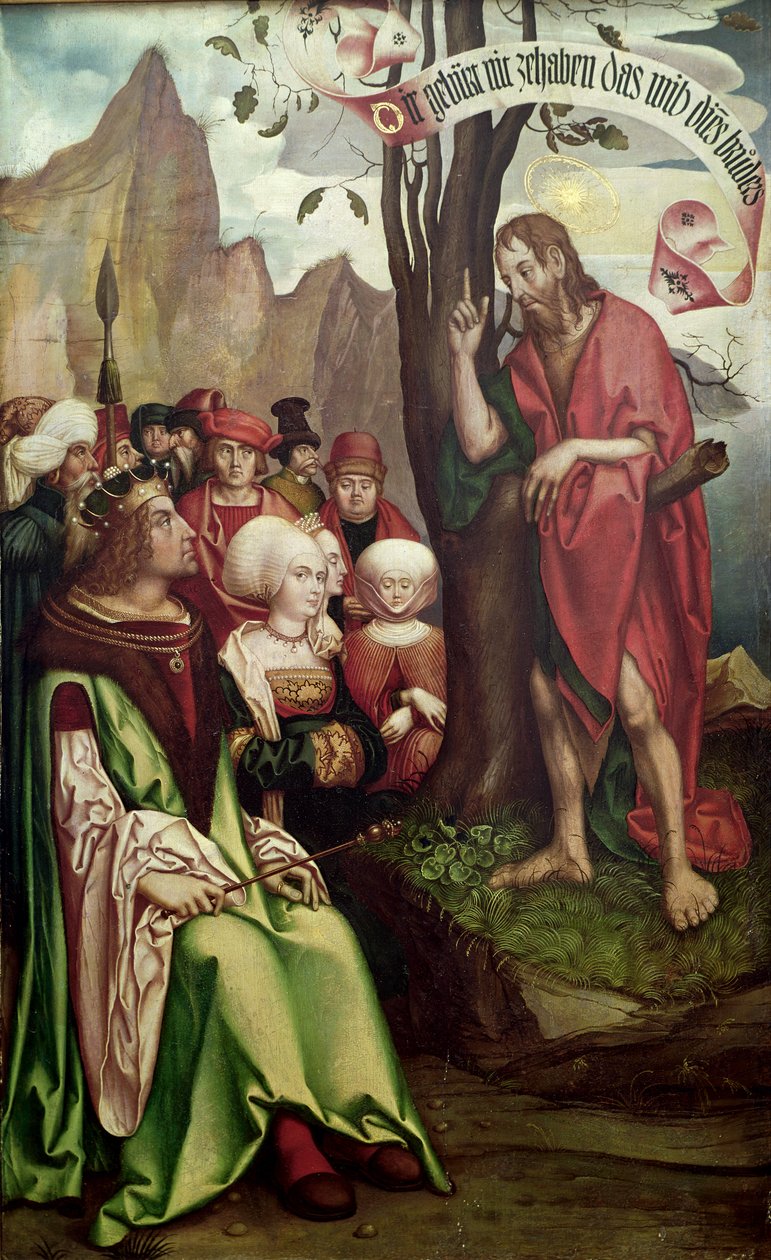 Johannes der Täufer predigt vor Herodes, aus dem Triptychon des Heiligen Johannes, 1514 von Hans Fries