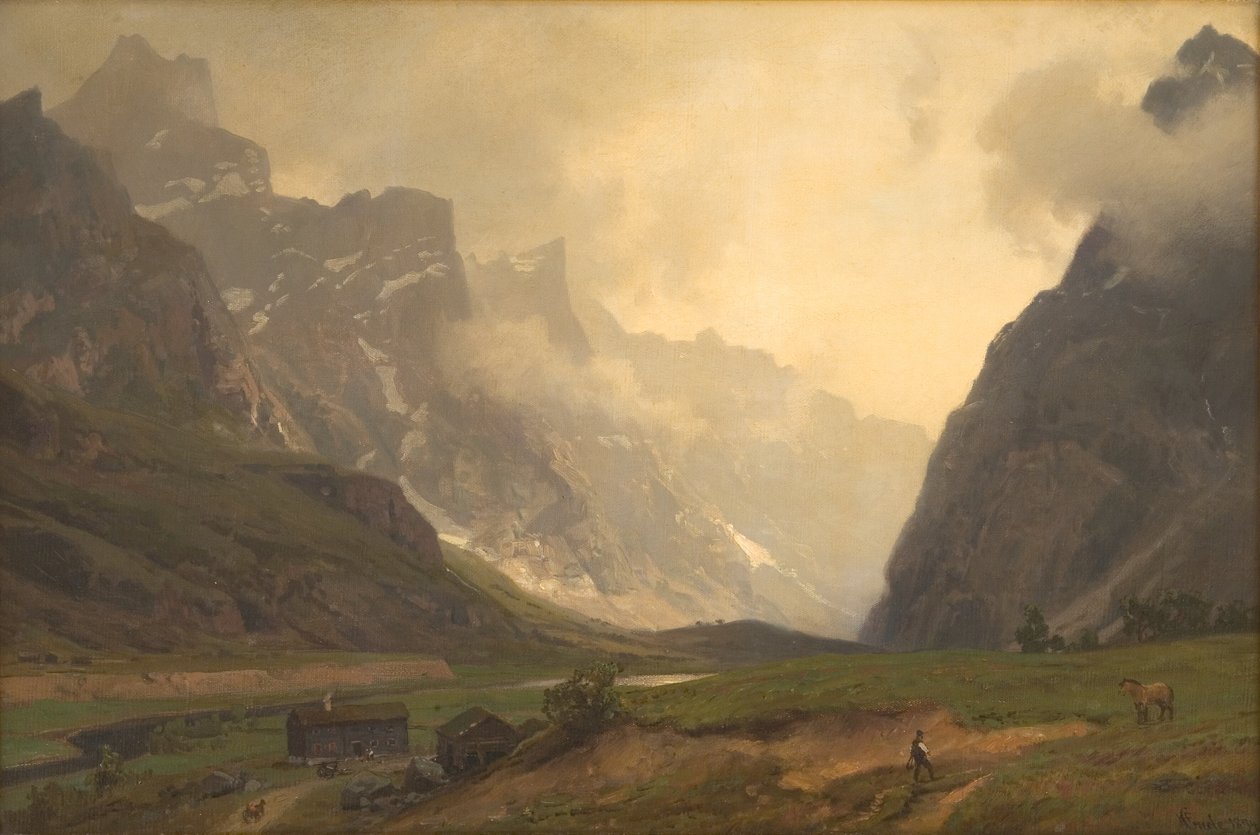 Die Trollspitzen in Romsdalen: Der Fuß des Romsdalshorn rechts von Hans Gude