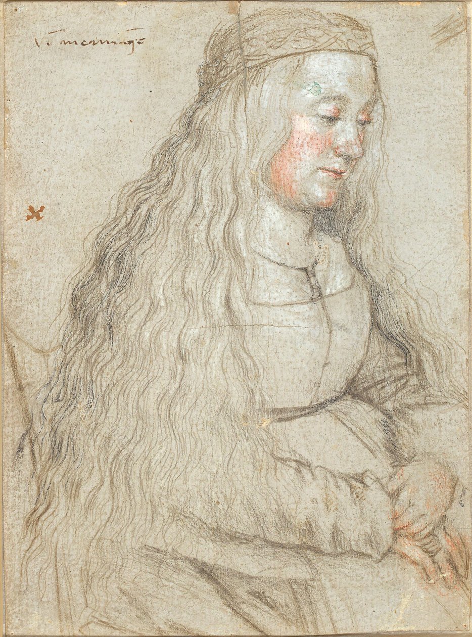 Sitzende Braut mit fließendem Haar und Stirnband von Hans Holbein d.Æ.