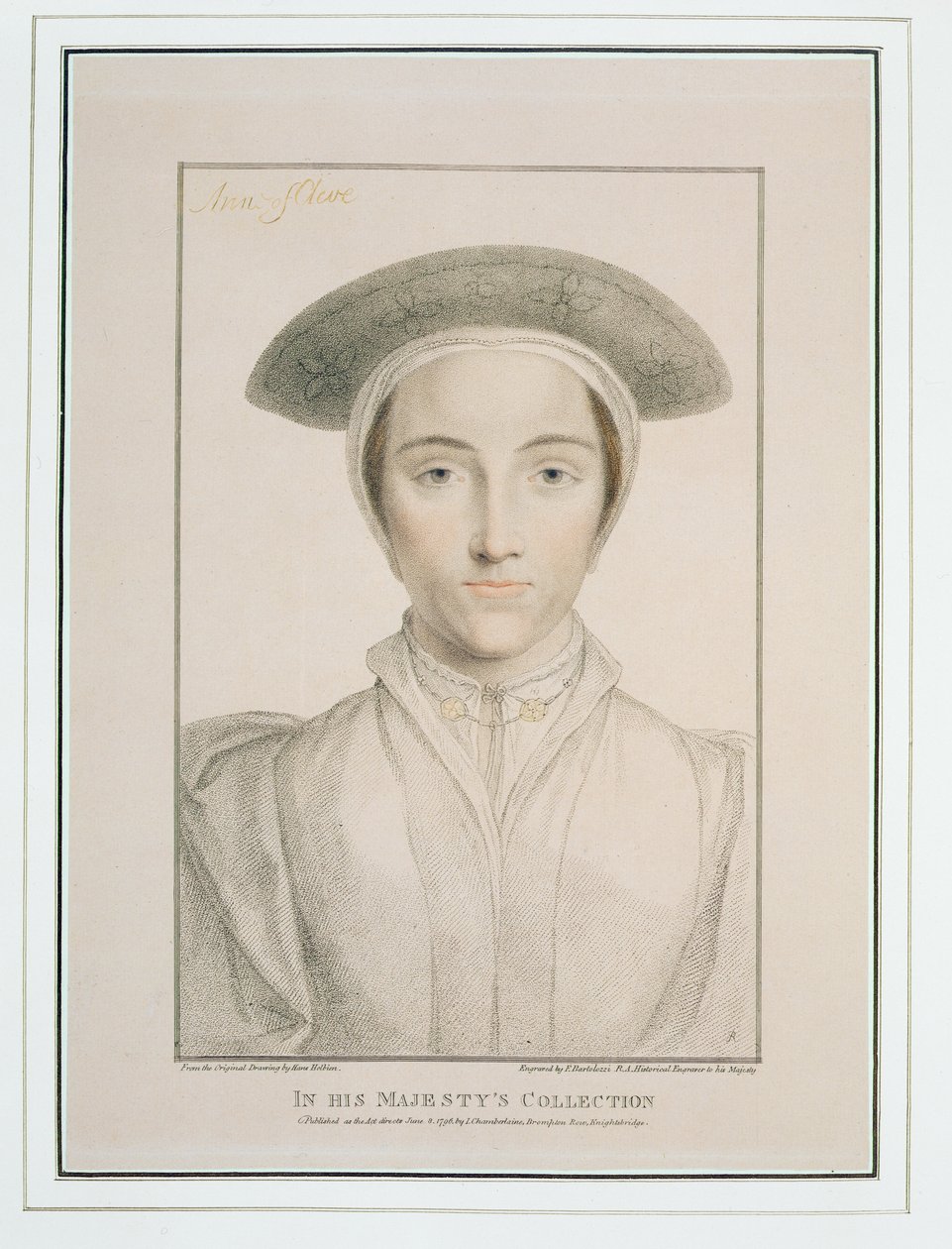 Porträt von Königin Anne von Kleve (1515-57) graviert von Francesco Bartolozzi (1727-1815) veröffentlicht 1796 von Hans Holbein der Jüngere
