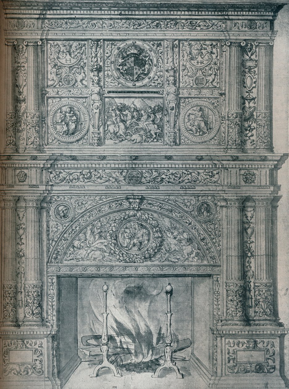 Zeichnung eines Kaminaufsatzes, um 1537 von Hans Holbein der Jüngere