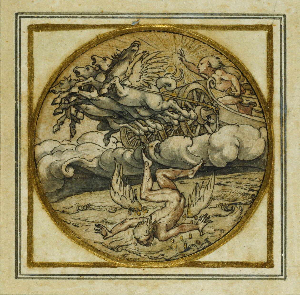 Der Fall des Ikarus - Entwurf für ein Anhänger oder Hutabzeichen, ca. 1532-43 von Hans Holbein der Jüngere
