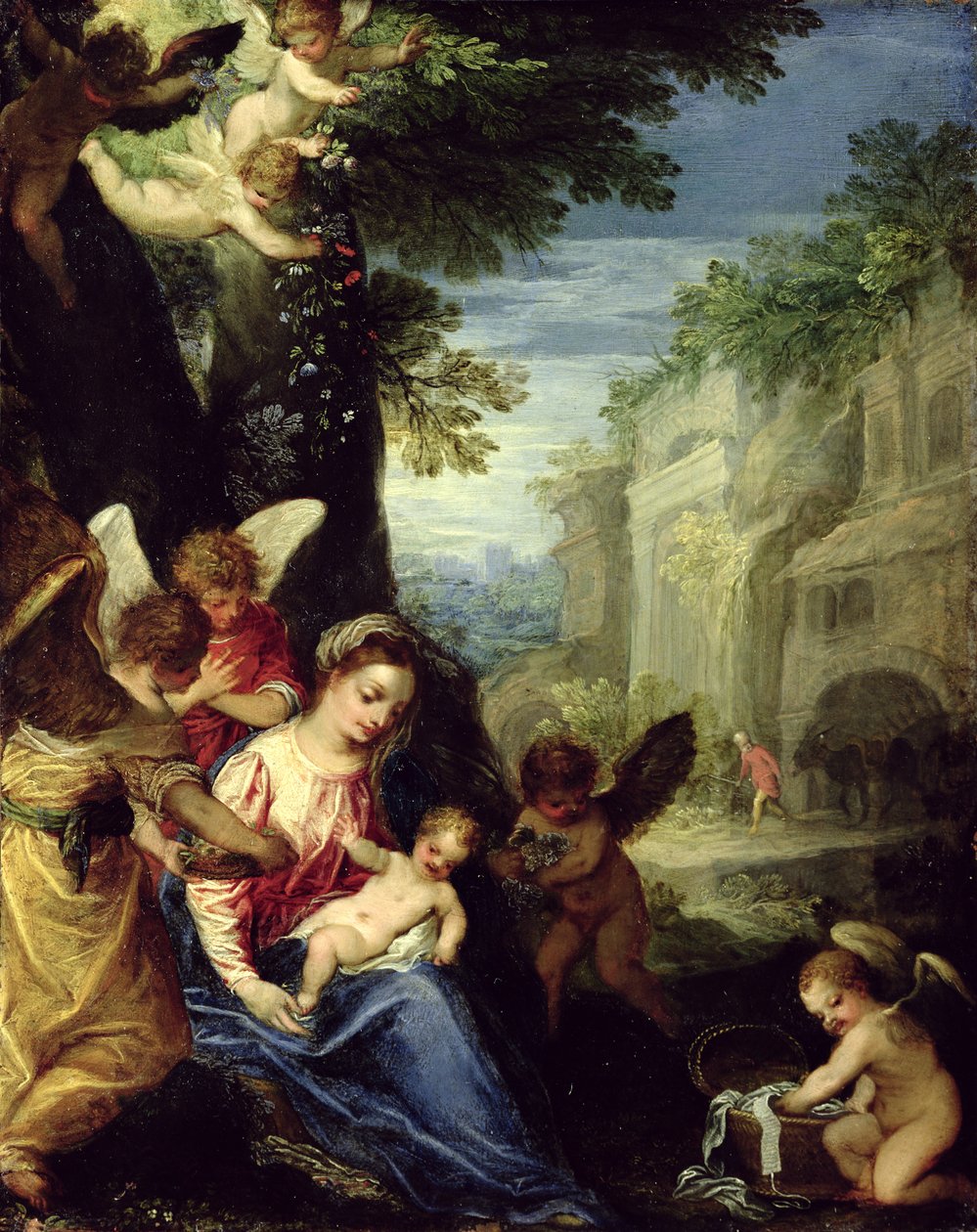 Ruhe auf der Flucht nach Ägypten, 1597 von Hans I or Johann Rottenhammer