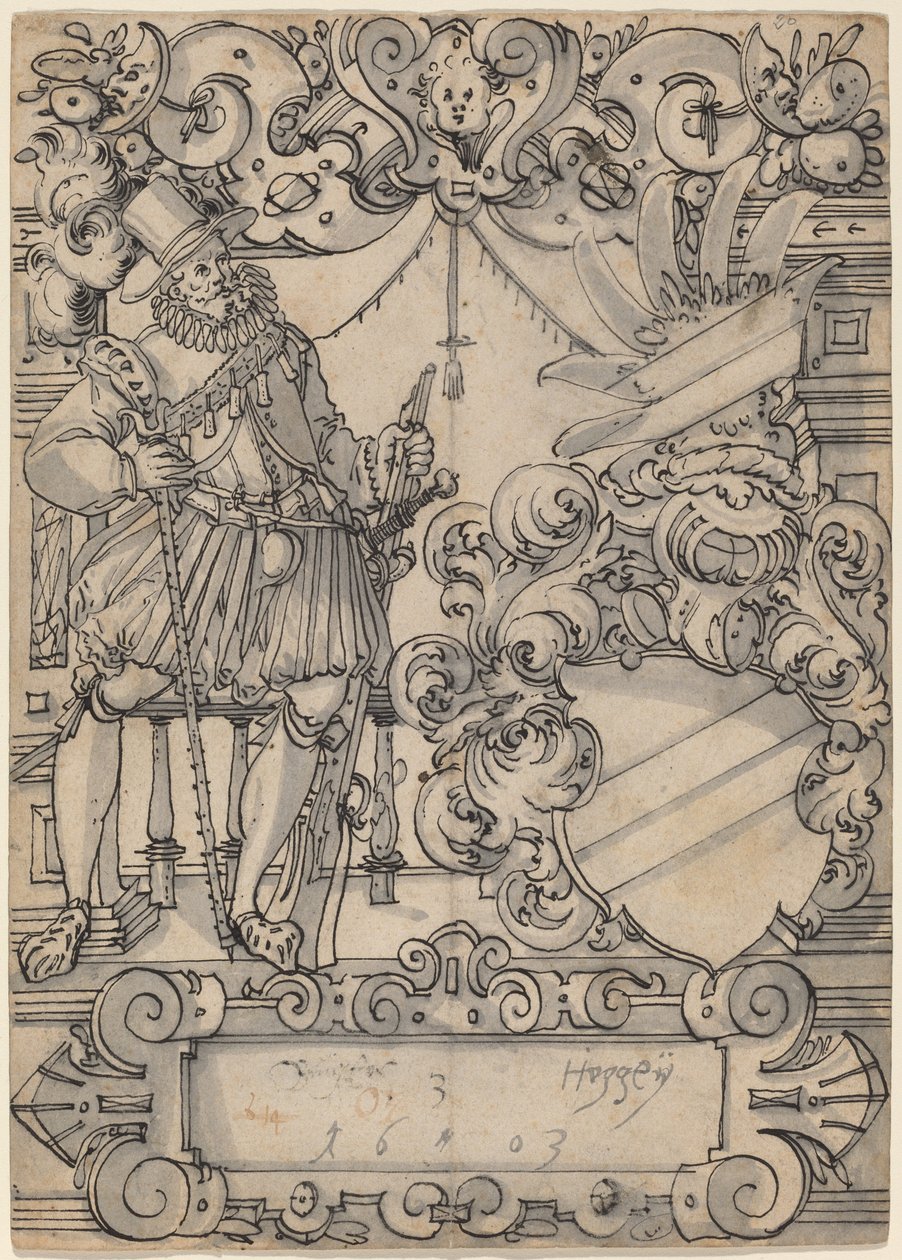 Ein Stifter mit einem Wappen (Schildbegleiter und Wappenschild mit Schrägbalken) von Hans Jegli II