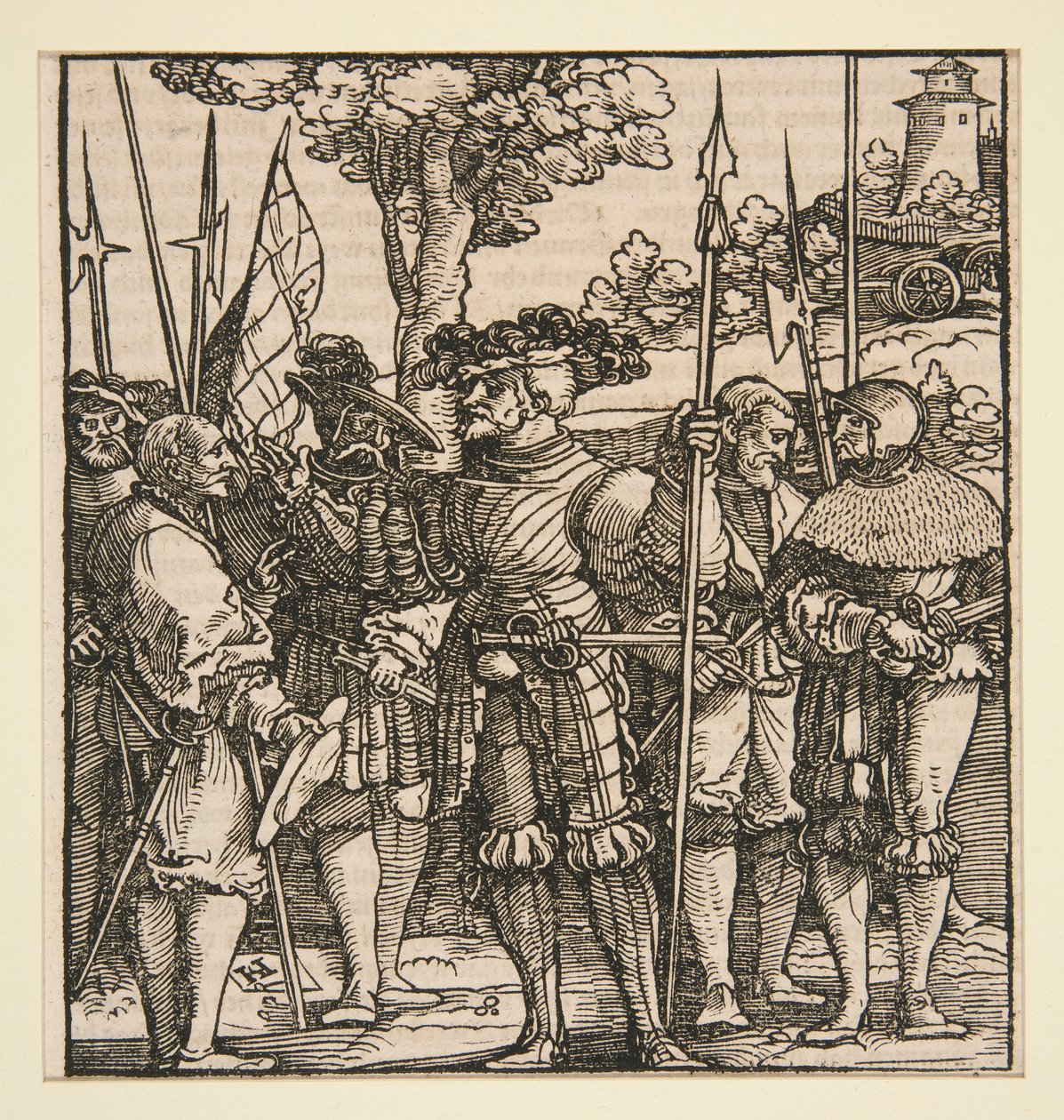 Ein Hauptmann spricht mit fünf Soldaten von Hans Leonard Schaufelein