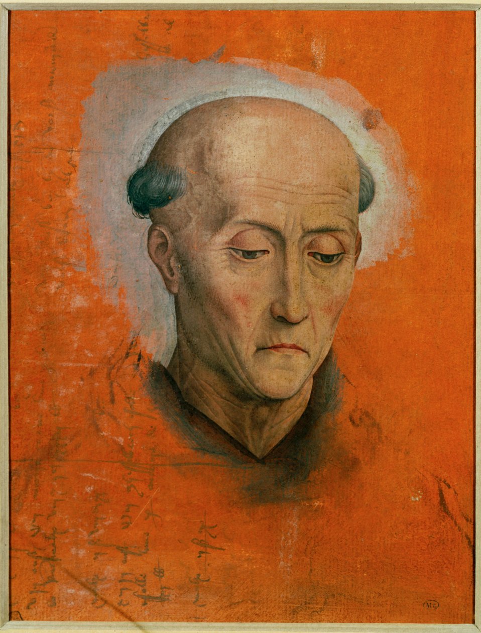 Studie für den Kopf des Heiligen Benedikt, gemalt für den Altar der Familie Morel aus Brügge von Hans Memling