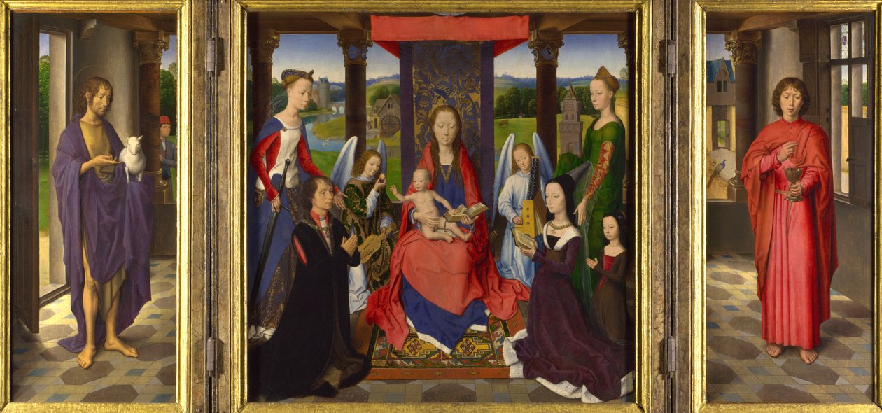 Die Jungfrau und das Kind mit Heiligen und Stiftern von Hans Memling