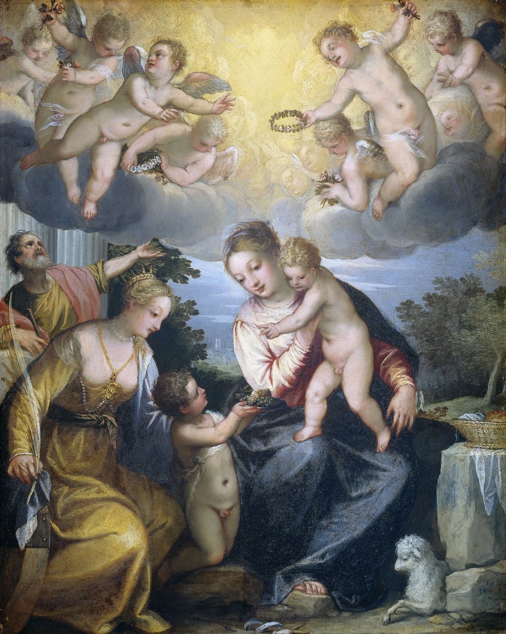 Jungfrau und Kind mit dem jungen Johannes dem Täufer und der heiligen Katharina von Hans Rottenhammer (I)