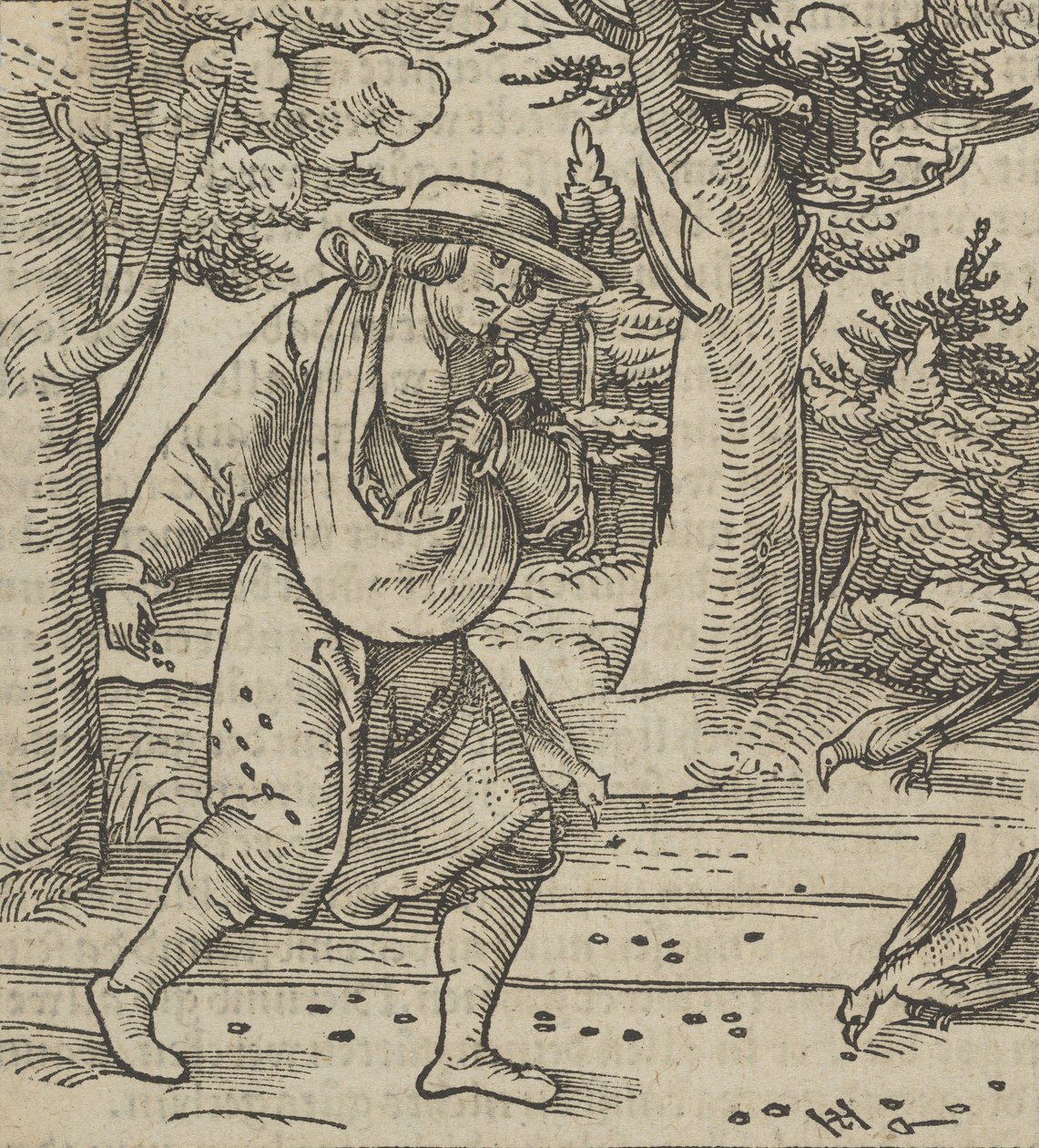 Die Vögel fressen die Samen des Sämanns, aus Hymmelwagen auff dem, wer wol lebt..., 1517 von Hans Schäufelein the Elder