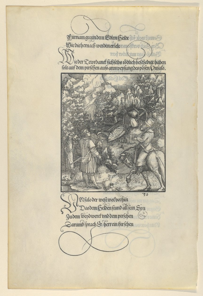 Unfalo verursacht, dass Theuerdanck in eine Falle während einer Jagd gerät, aus Theuerdanck, 1517 von Hans Schäufelein the Elder